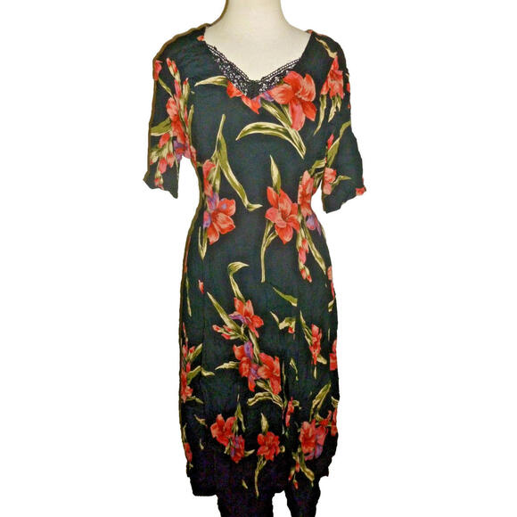 Sheri Martin Dress Floral Rayon Vintage made in India Lined M Medium - Picture 1 of 7